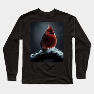 Northern Cardinal in winter Long Sleeve T-Shirt